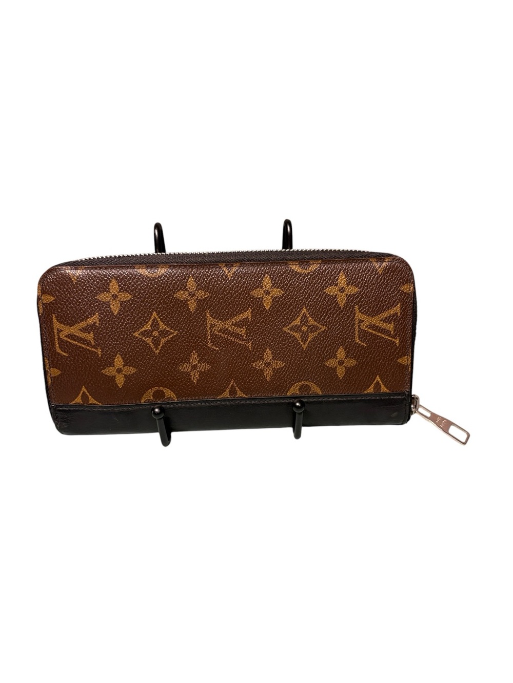 Louis Vuitton Zippy Wallet Vertical Monogram Macassar Canvas Black Leather